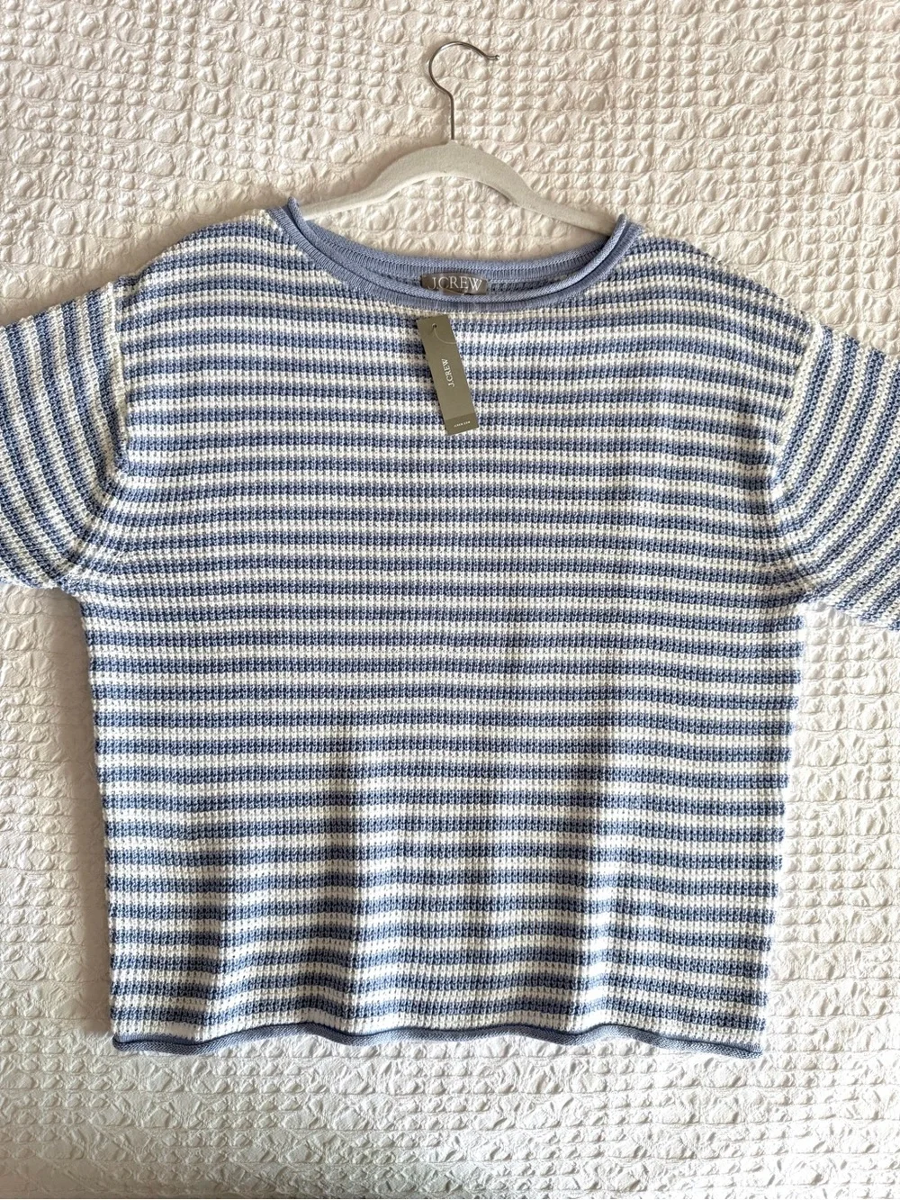 J.Crew Sweater Stripe Blue Ivory Cotton Linen Blend Women’s XL NWT Long Sleeve
